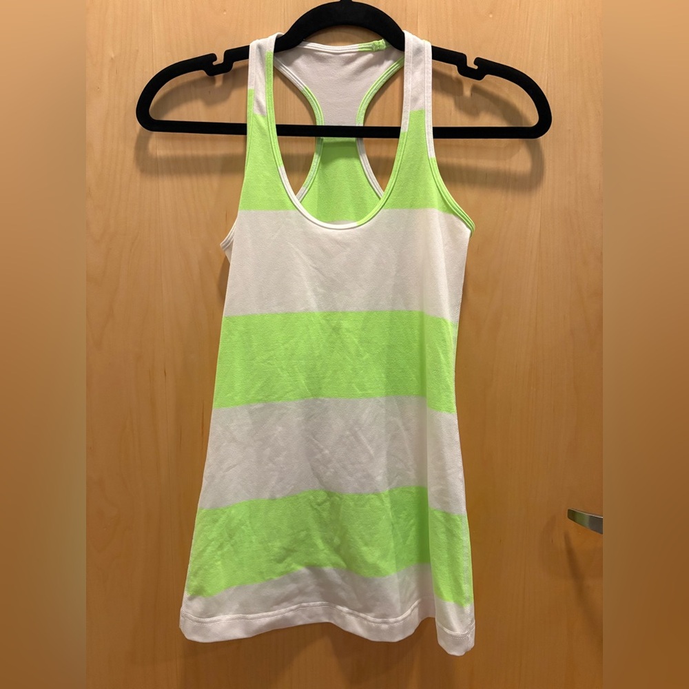 Lululemon Racerback Tank Top, Green/White Striped, Yoga, Running